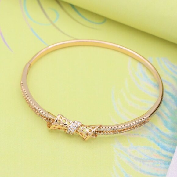 Rose Gold Bangle with Sparkling Bow Design, XPBL0574 - Picture 2 of 12